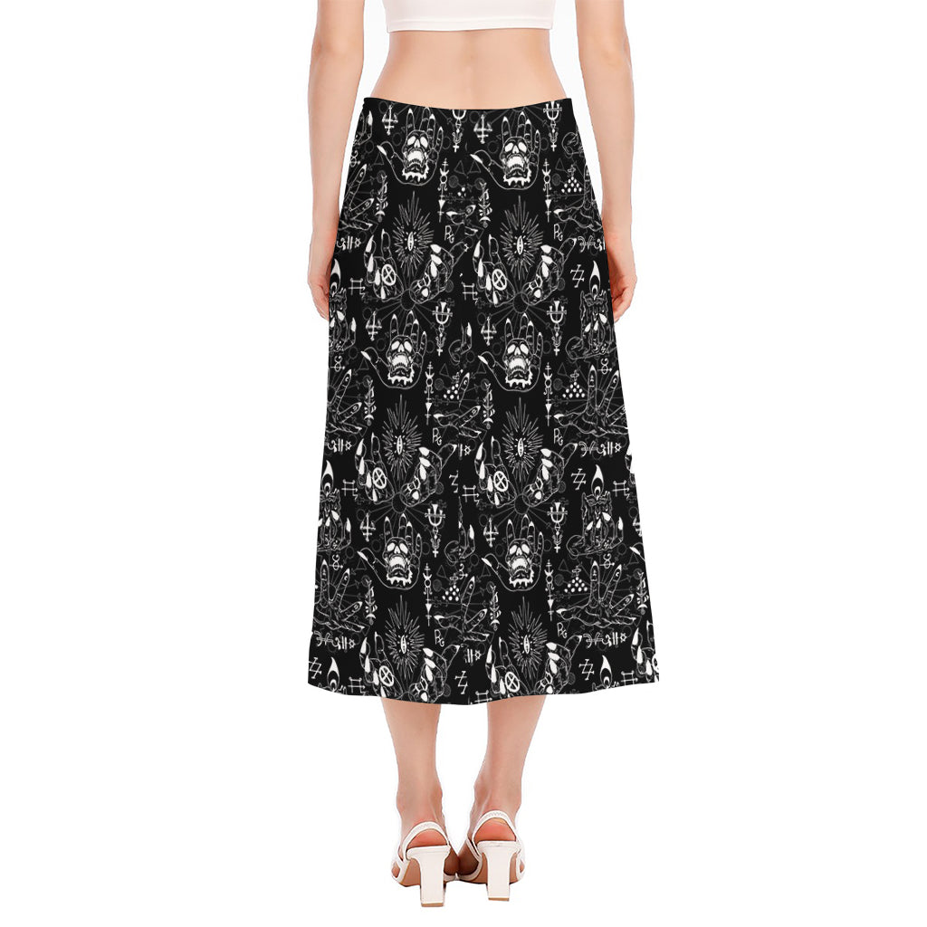 Black And White Supernatural Wicca Print Side Slit Midi Skirt