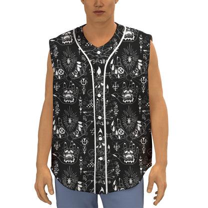 Black And White Supernatural Wicca Print Sleeveless Baseball Jersey