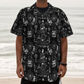 Black And White Supernatural Wicca Print Textured Short Sleeve Shirt
