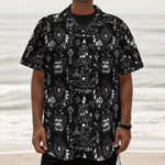 Black And White Supernatural Wicca Print Textured Short Sleeve Shirt