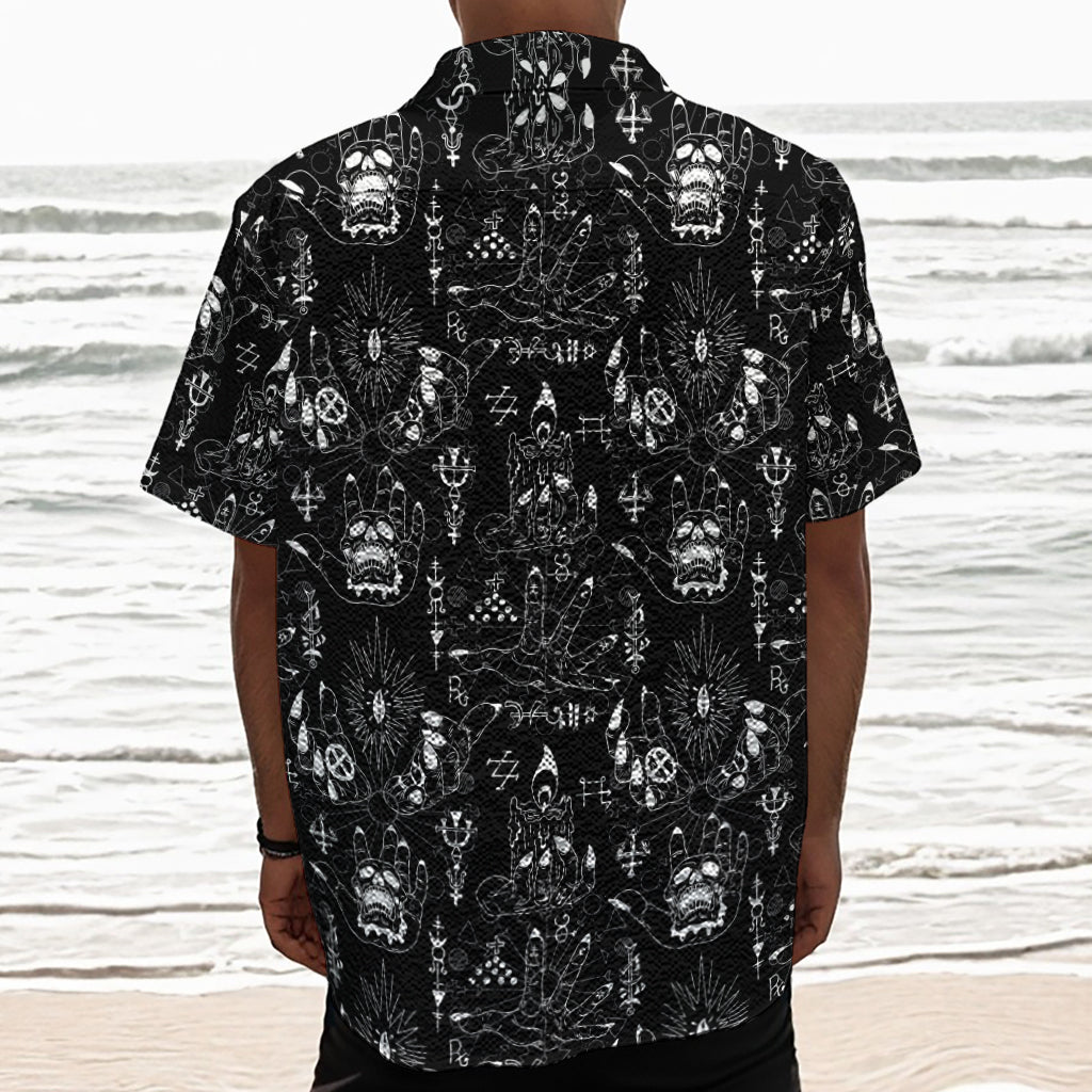 Black And White Supernatural Wicca Print Textured Short Sleeve Shirt