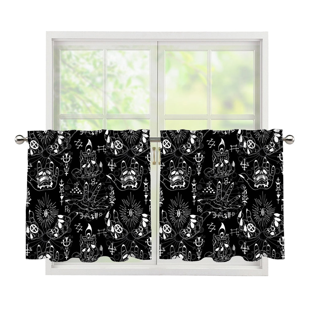 Black And White Supernatural Wicca Print Tier Curtains