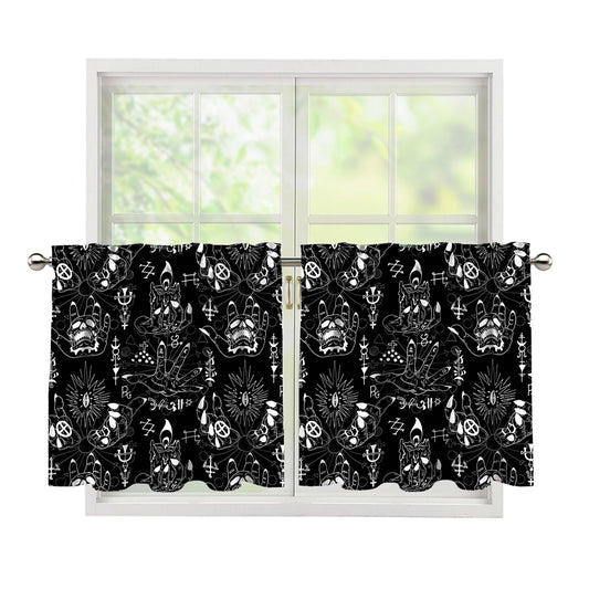Black And White Supernatural Wicca Print Tier Curtains