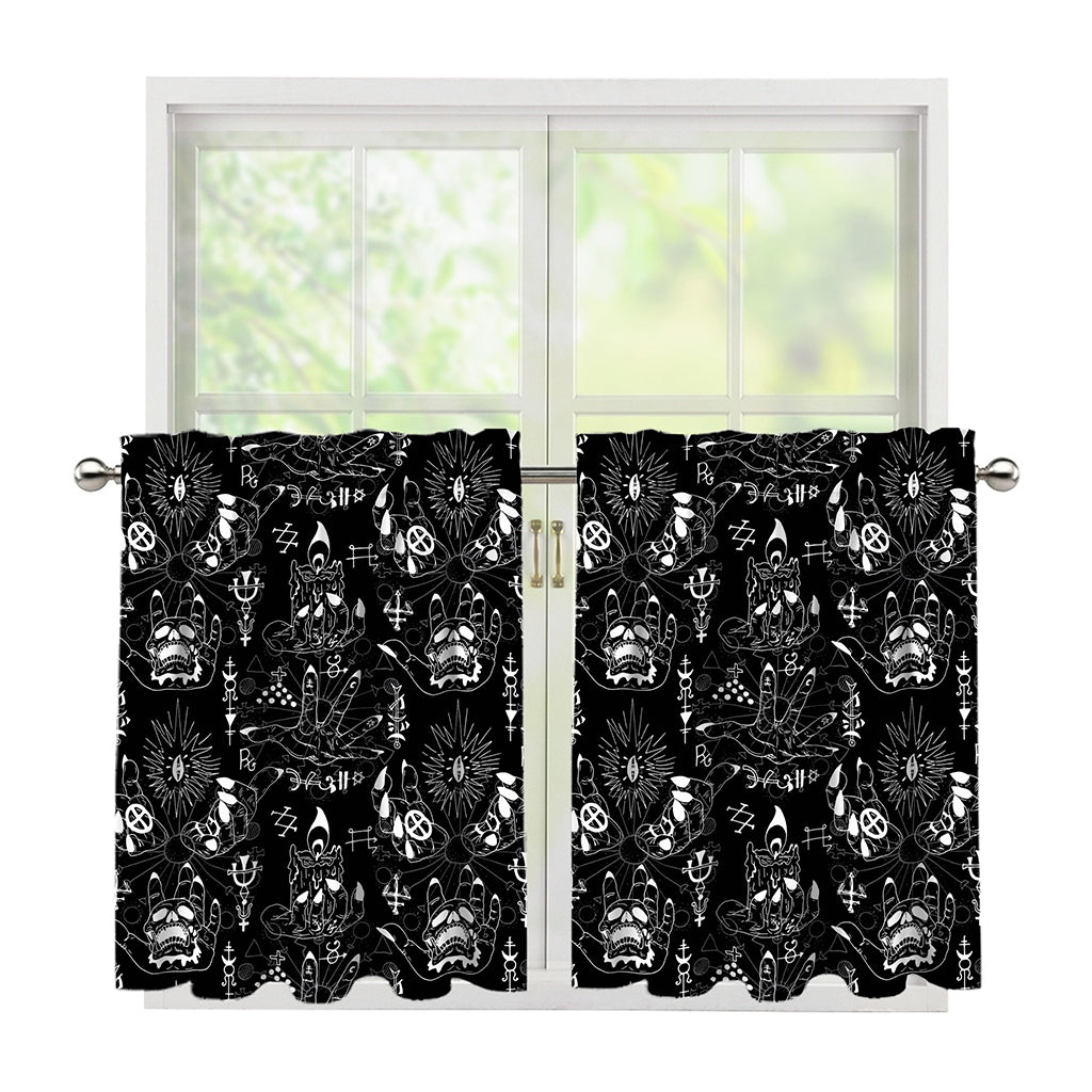 Black And White Supernatural Wicca Print Tier Curtains