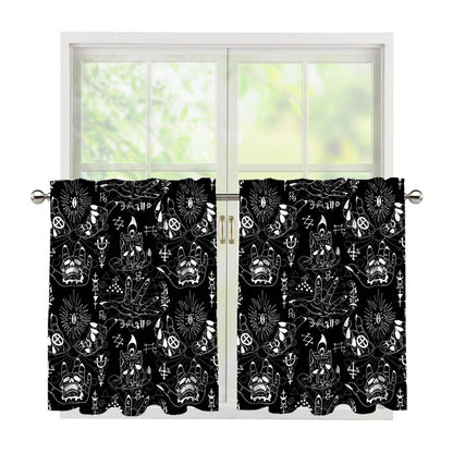 Black And White Supernatural Wicca Print Tier Curtains