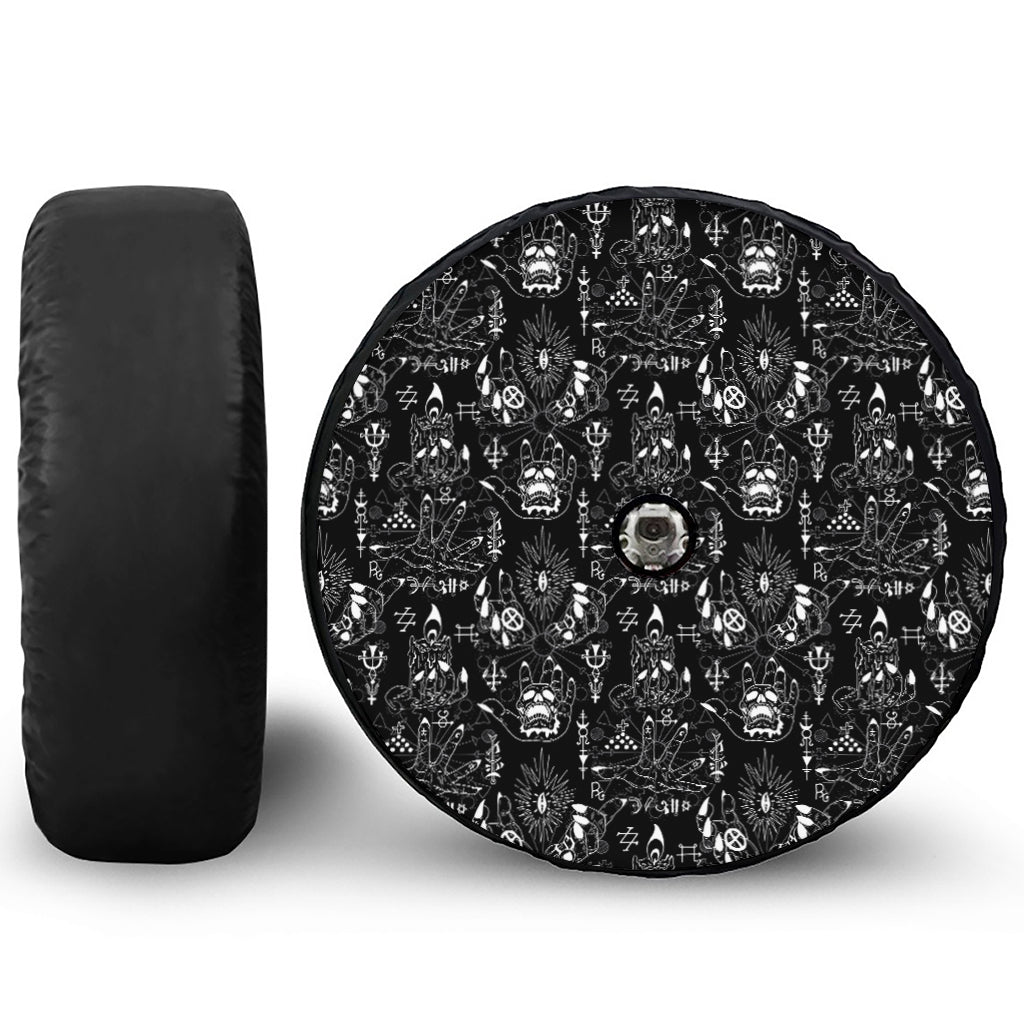 Black And White Supernatural Wicca Print Tire Cover With Camera Hole