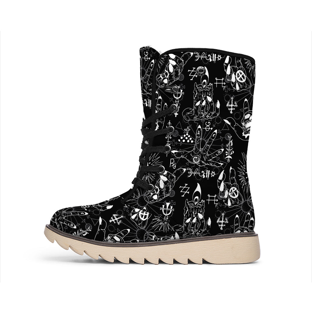 Black And White Supernatural Wicca Print Winter Boots