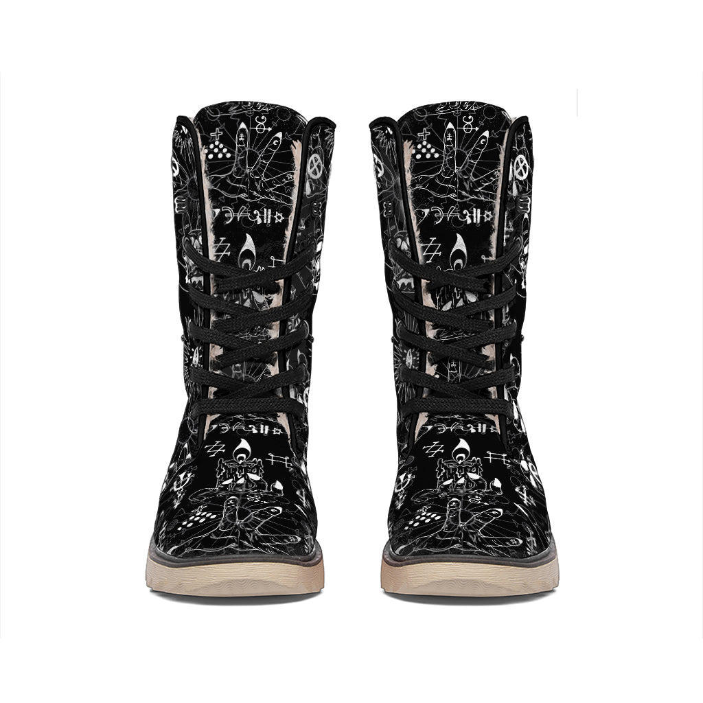 Black And White Supernatural Wicca Print Winter Boots