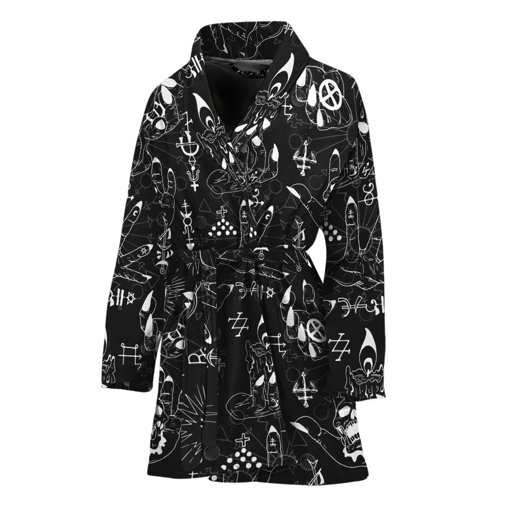 Black And White Supernatural Wicca Print Women's Bathrobe