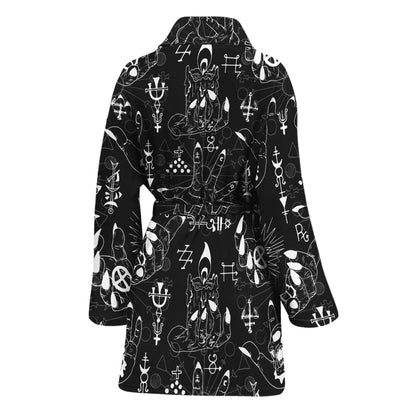 Black And White Supernatural Wicca Print Women's Bathrobe