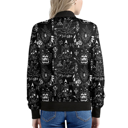 Black And White Supernatural Wicca Print Women's Bomber Jacket