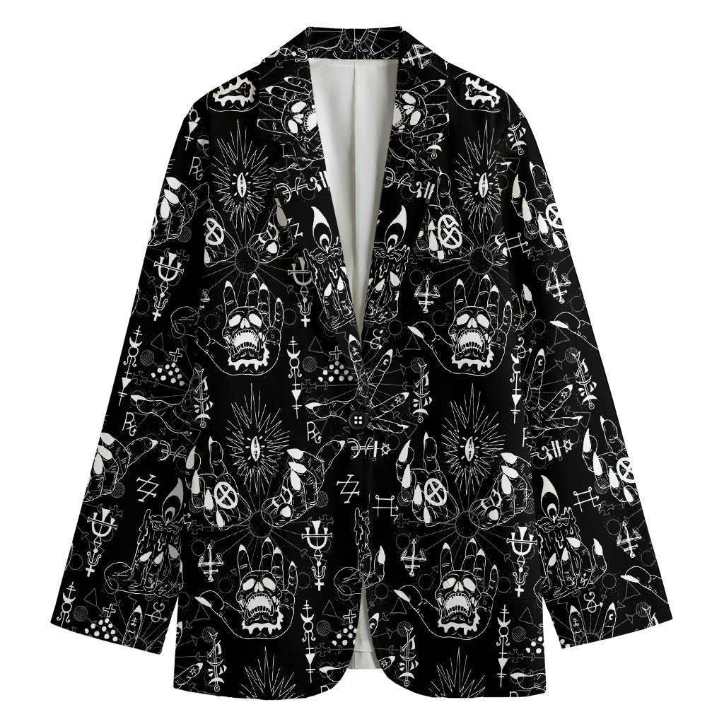 Black And White Supernatural Wicca Print Women's Cotton Blazer