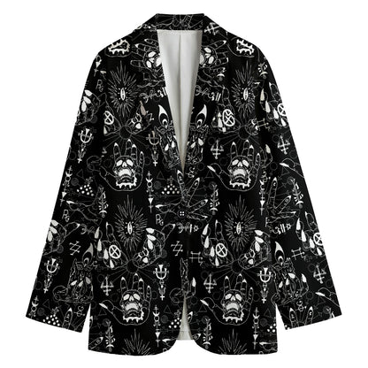 Black And White Supernatural Wicca Print Women's Cotton Blazer