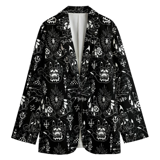 Black And White Supernatural Wicca Print Women's Cotton Blazer