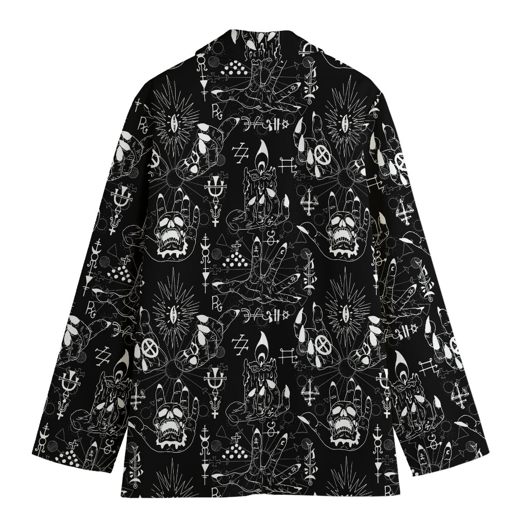 Black And White Supernatural Wicca Print Women's Cotton Blazer