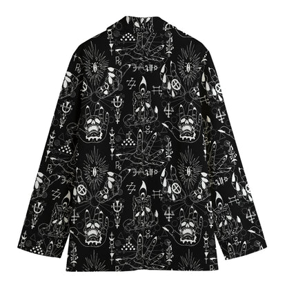 Black And White Supernatural Wicca Print Women's Cotton Blazer