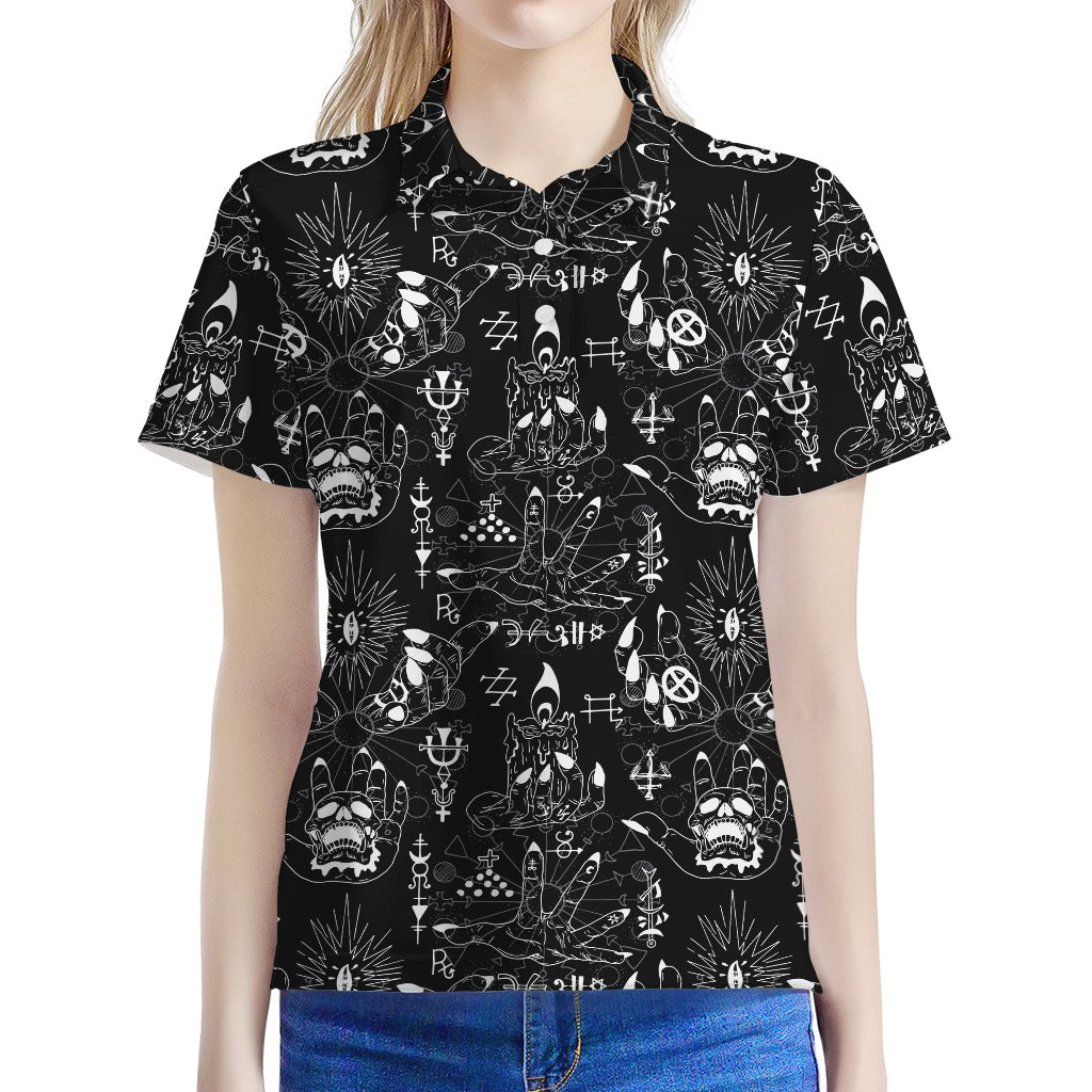 Black And White Supernatural Wicca Print Women's Polo Shirt