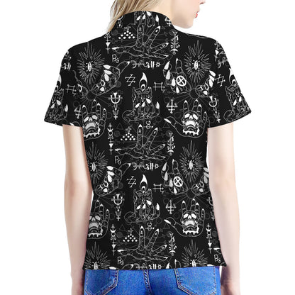 Black And White Supernatural Wicca Print Women's Polo Shirt