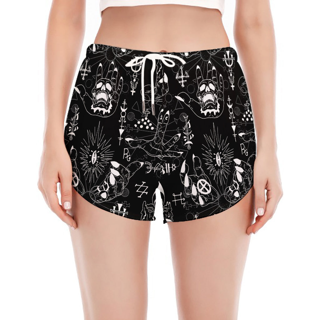 Black And White Supernatural Wicca Print Women's Split Running Shorts