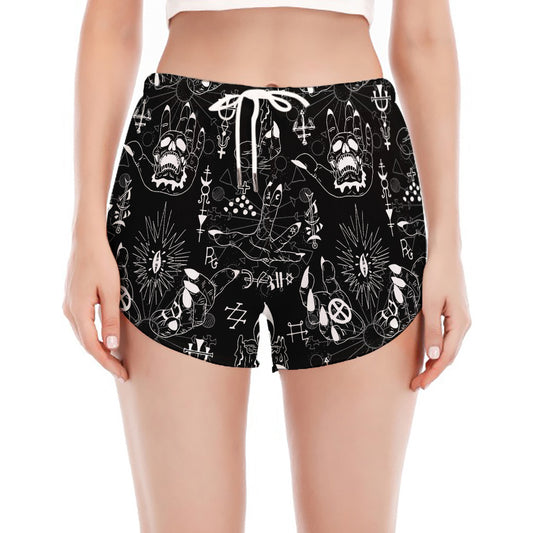 Black And White Supernatural Wicca Print Women's Split Running Shorts
