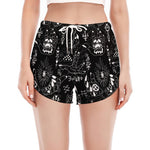 Black And White Supernatural Wicca Print Women's Split Running Shorts