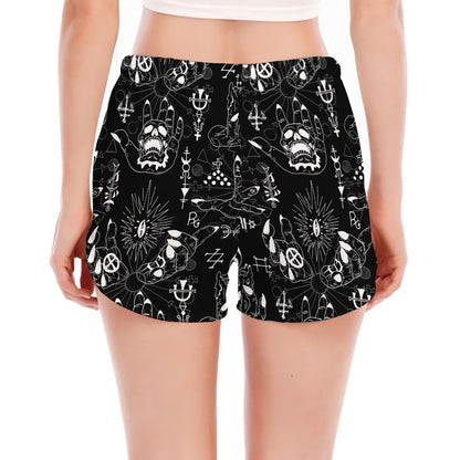 Black And White Supernatural Wicca Print Women's Split Running Shorts