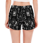 Black And White Supernatural Wicca Print Women's Split Running Shorts