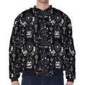 Black And White Supernatural Wicca Print Zip Sleeve Bomber Jacket