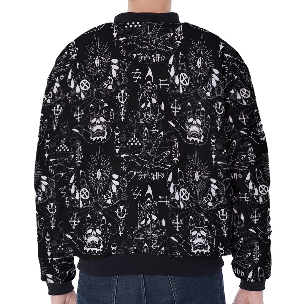 Black And White Supernatural Wicca Print Zip Sleeve Bomber Jacket