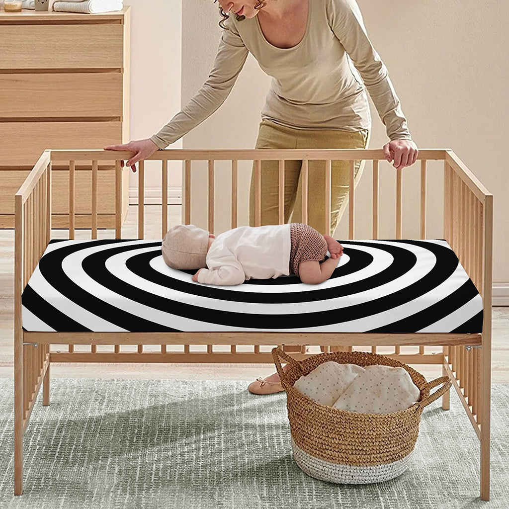 Black And White Swirl Illusion Print Baby Crib Sheet