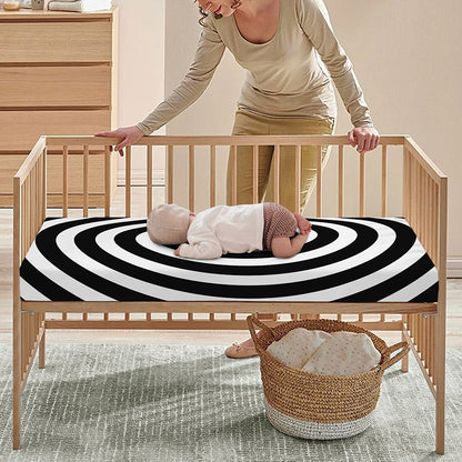 Black And White Swirl Illusion Print Baby Crib Sheet