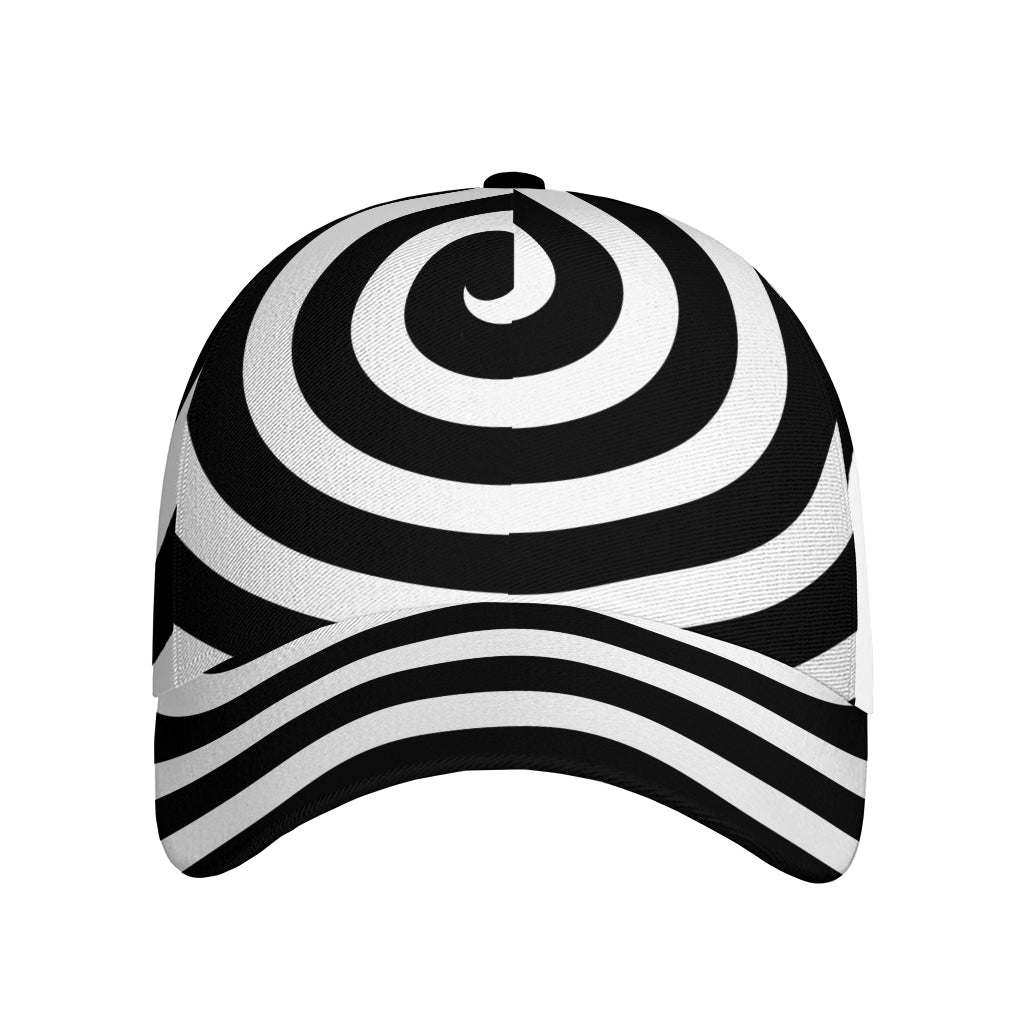 Black And White Swirl Illusion Print Baseball Cap