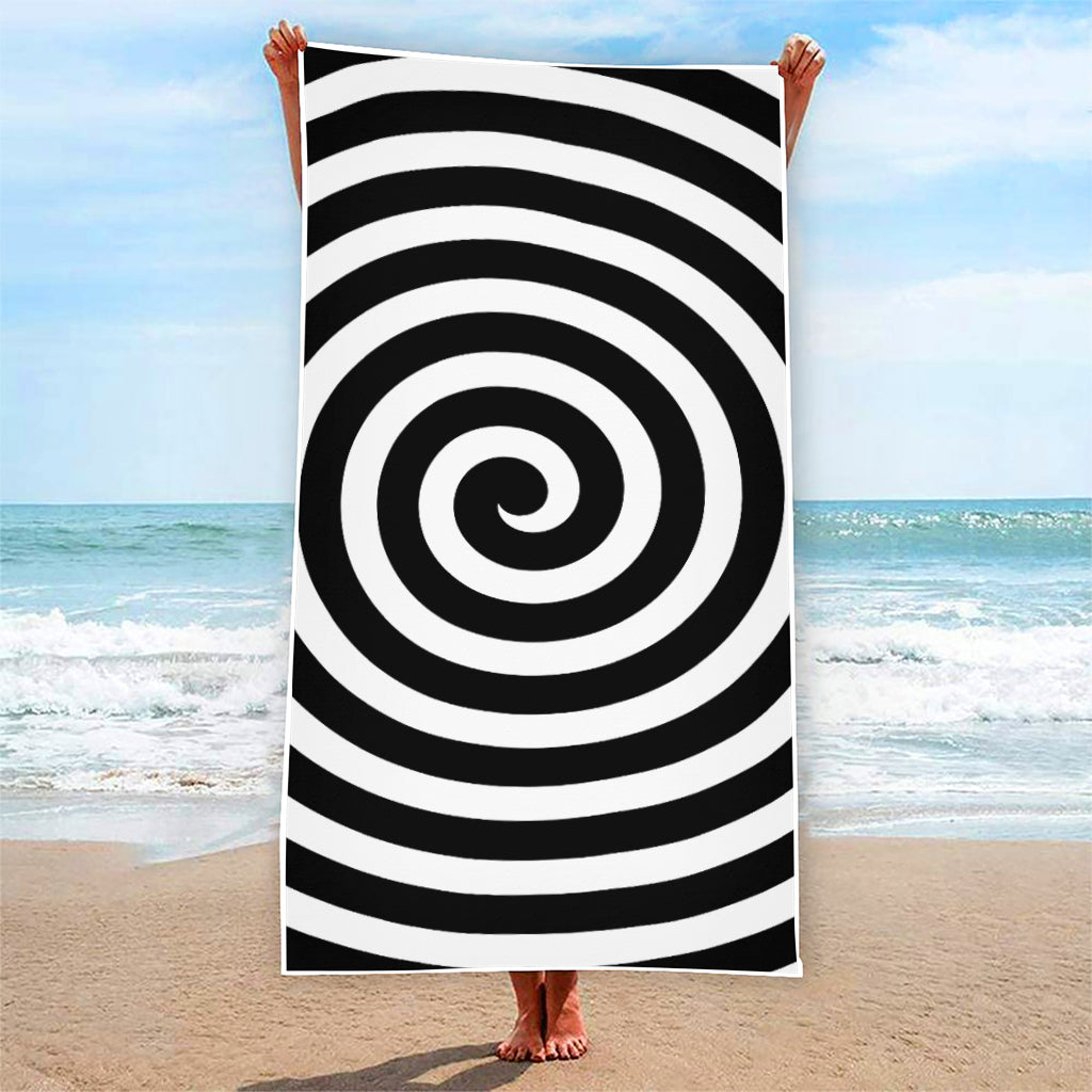 Black And White Swirl Illusion Print Beach Towel