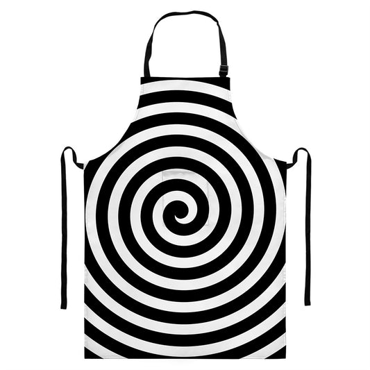 Black And White Swirl Illusion Print Bib Apron With Pocket