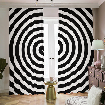 Black And White Swirl Illusion Print Blackout Pencil Pleat Curtains