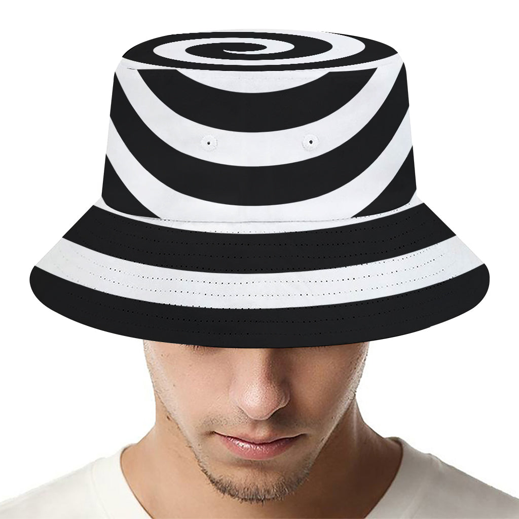 Black And White Swirl Illusion Print Bucket Hat