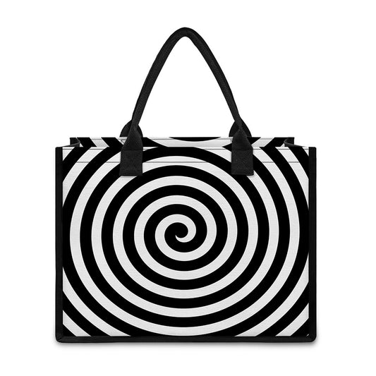 Black And White Swirl Illusion Print Canvas Tote Bag