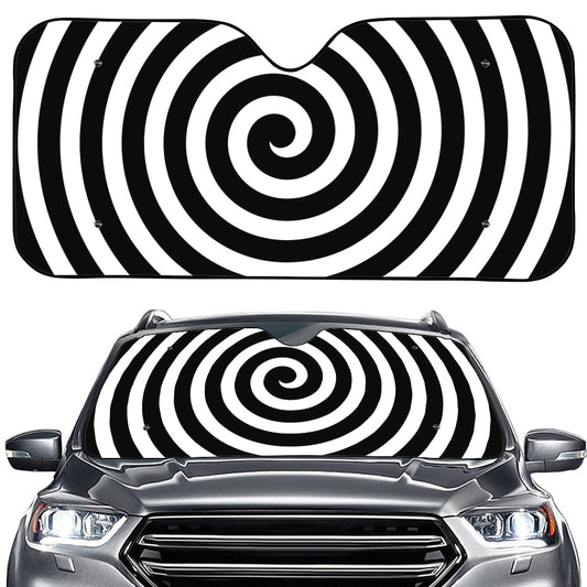Black And White Swirl Illusion Print Car Windshield Sun Shade