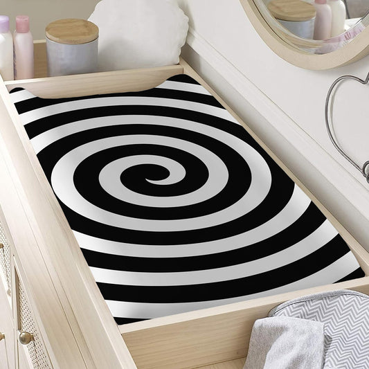 Black And White Swirl Illusion Print Changing Pad Cover