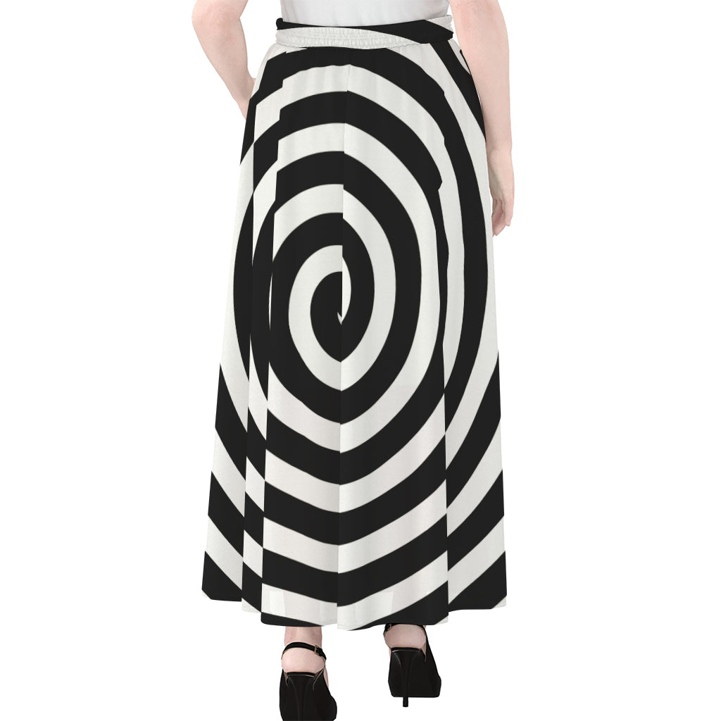 Black And White Swirl Illusion Print Chiffon Maxi Skirt