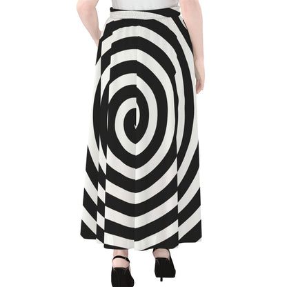 Black And White Swirl Illusion Print Chiffon Maxi Skirt