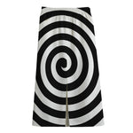 Black And White Swirl Illusion Print Cotton Front Slit Maxi Skirt