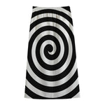 Black And White Swirl Illusion Print Cotton Front Slit Maxi Skirt