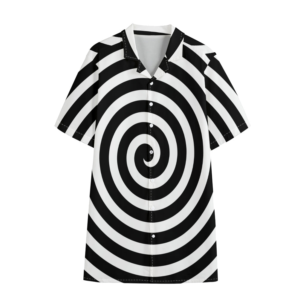 Black And White Swirl Illusion Print Cotton Hawaiian Shirt