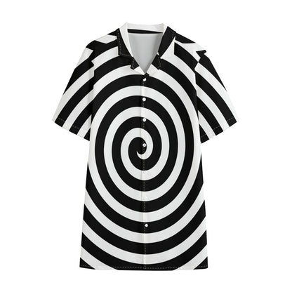 Black And White Swirl Illusion Print Cotton Hawaiian Shirt