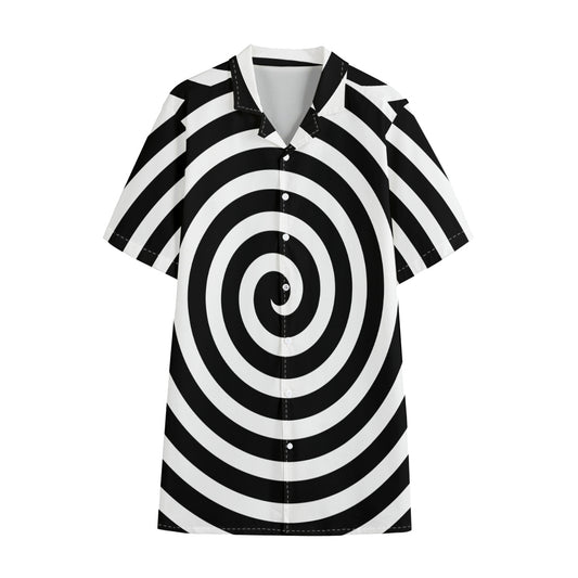Black And White Swirl Illusion Print Cotton Hawaiian Shirt