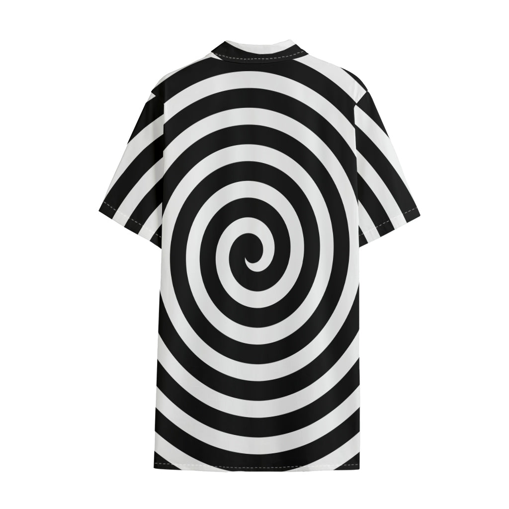 Black And White Swirl Illusion Print Cotton Hawaiian Shirt