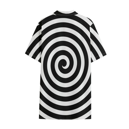 Black And White Swirl Illusion Print Cotton Hawaiian Shirt