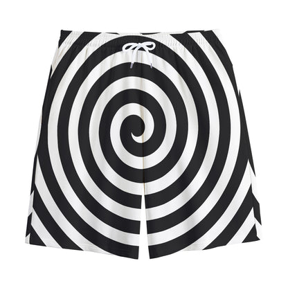 Black And White Swirl Illusion Print Cotton Shorts