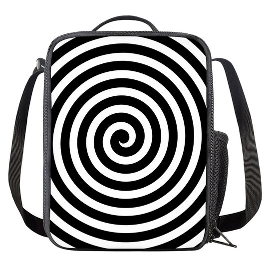 Black And White Swirl Illusion Print Crossbody Lunch Bag